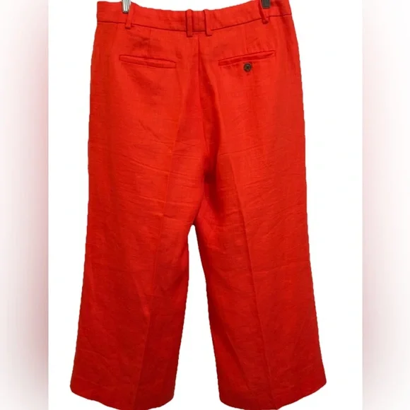 J.Crew 100% Linen Wide Leg Cropped Trousers in Poppy Red. Size 4. - Picture 2 of 6